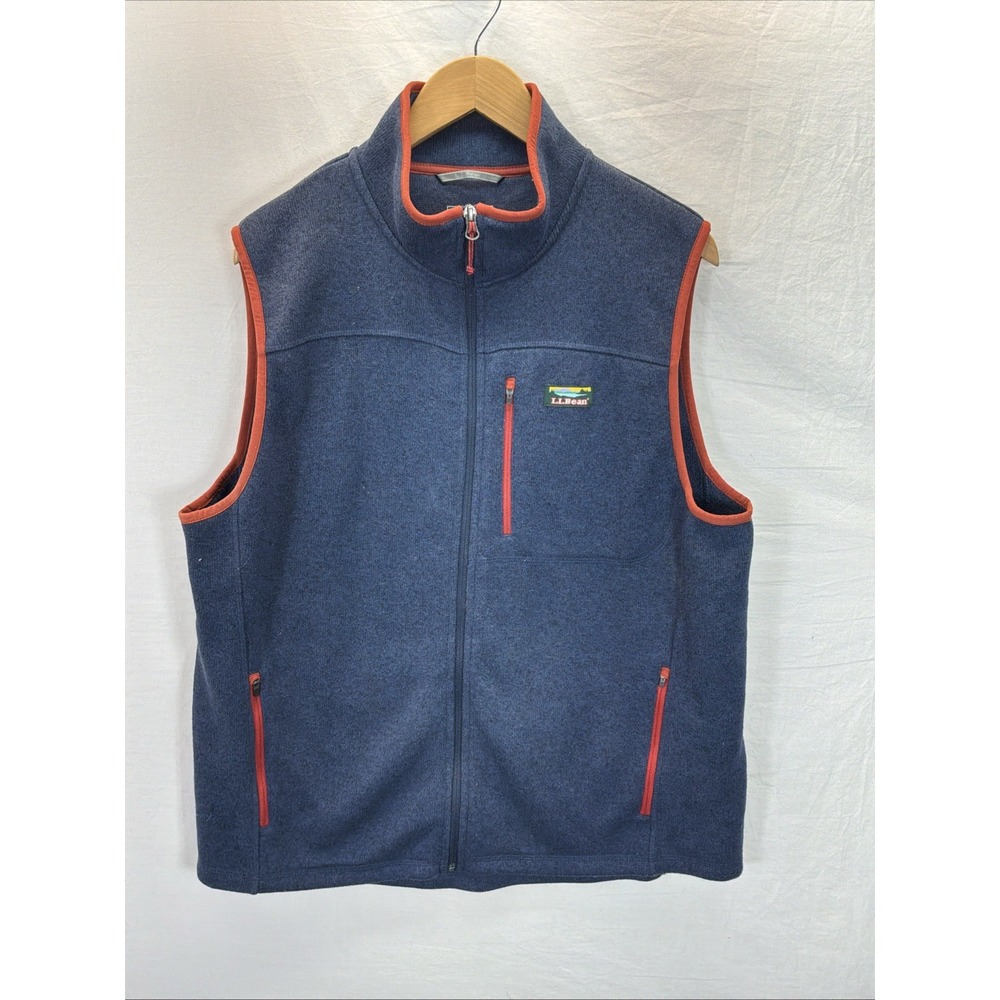 LL Bean Vest Men Sz L Reg Slightly Fitted Sweater Fleece Full Zip Pockets Blue
